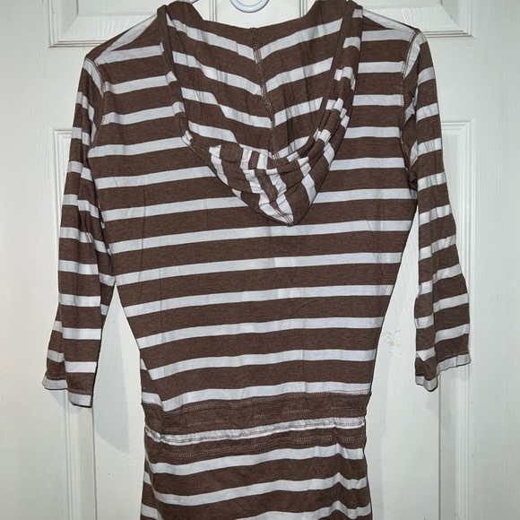 Columbia pullover hooded 3/4 sleeve strip top with drawstring waist Y2K sz Small - Picture 2 of 12